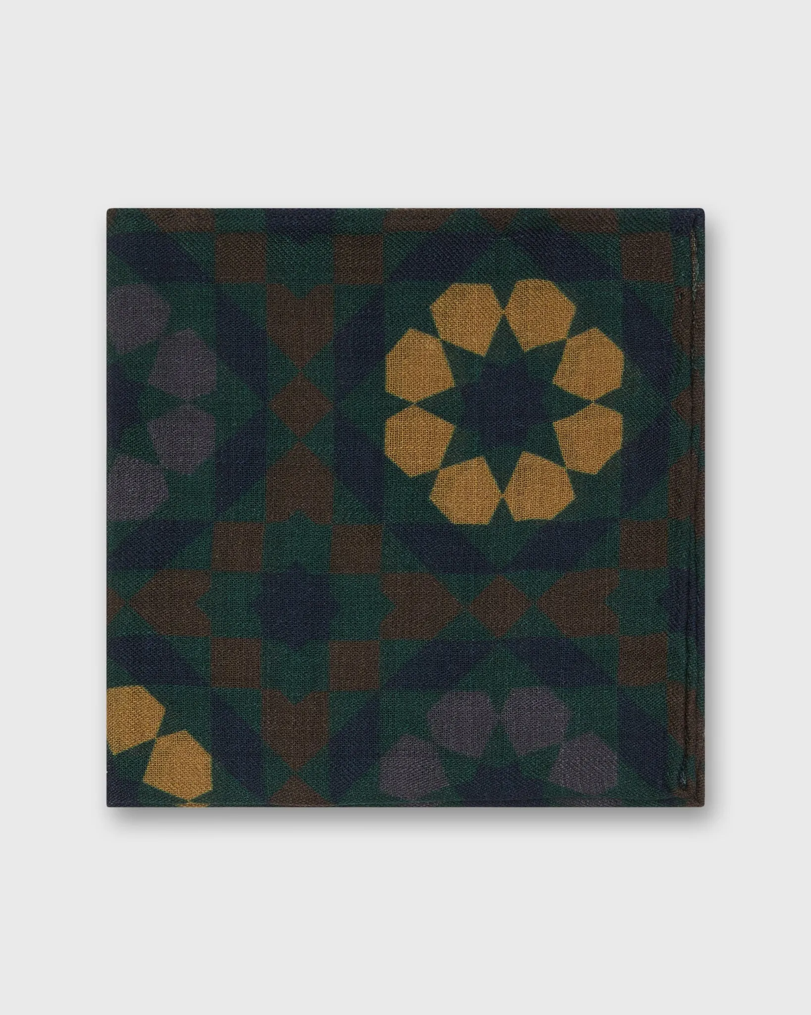 Wool/Silk Pocket Square in Navy/Green/Oat Mosaic sold by Mashburn