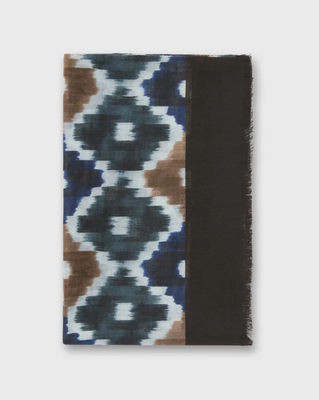 Wool/Cashmere Print Scarf in Navy/Tan Ikat sold by Mashburn