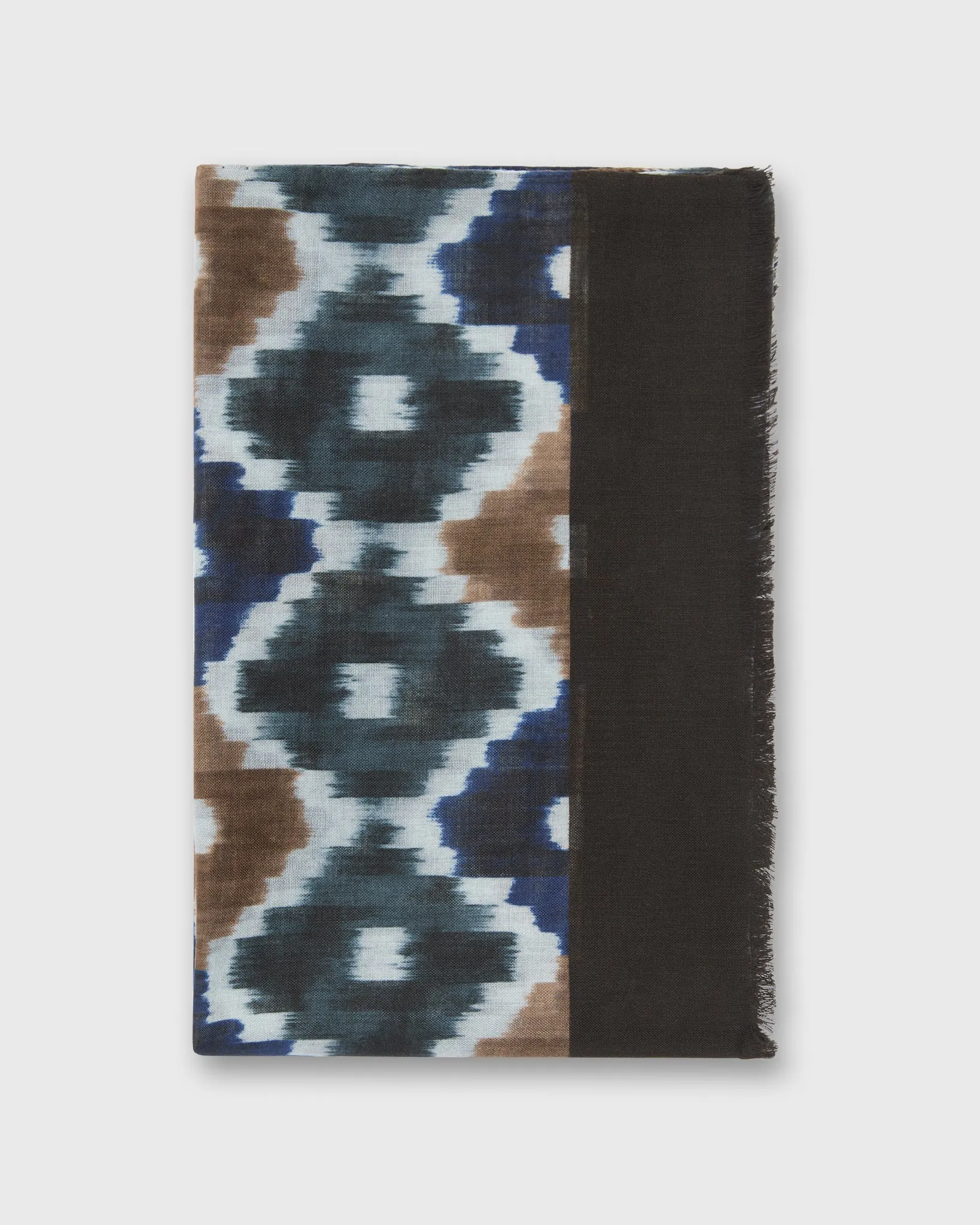Wool/Cashmere Print Scarf in Navy/Tan Ikat sold by Mashburn