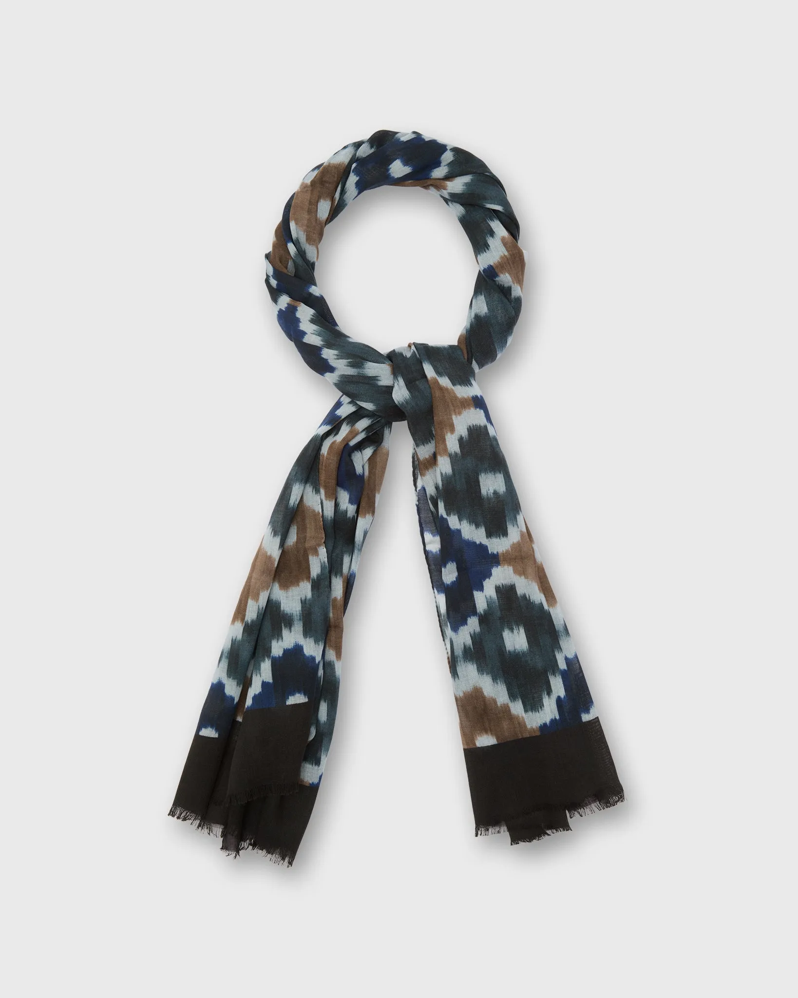 Wool/Cashmere Print Scarf in Navy/Tan Ikat sold by Mashburn product image thumbnail 2