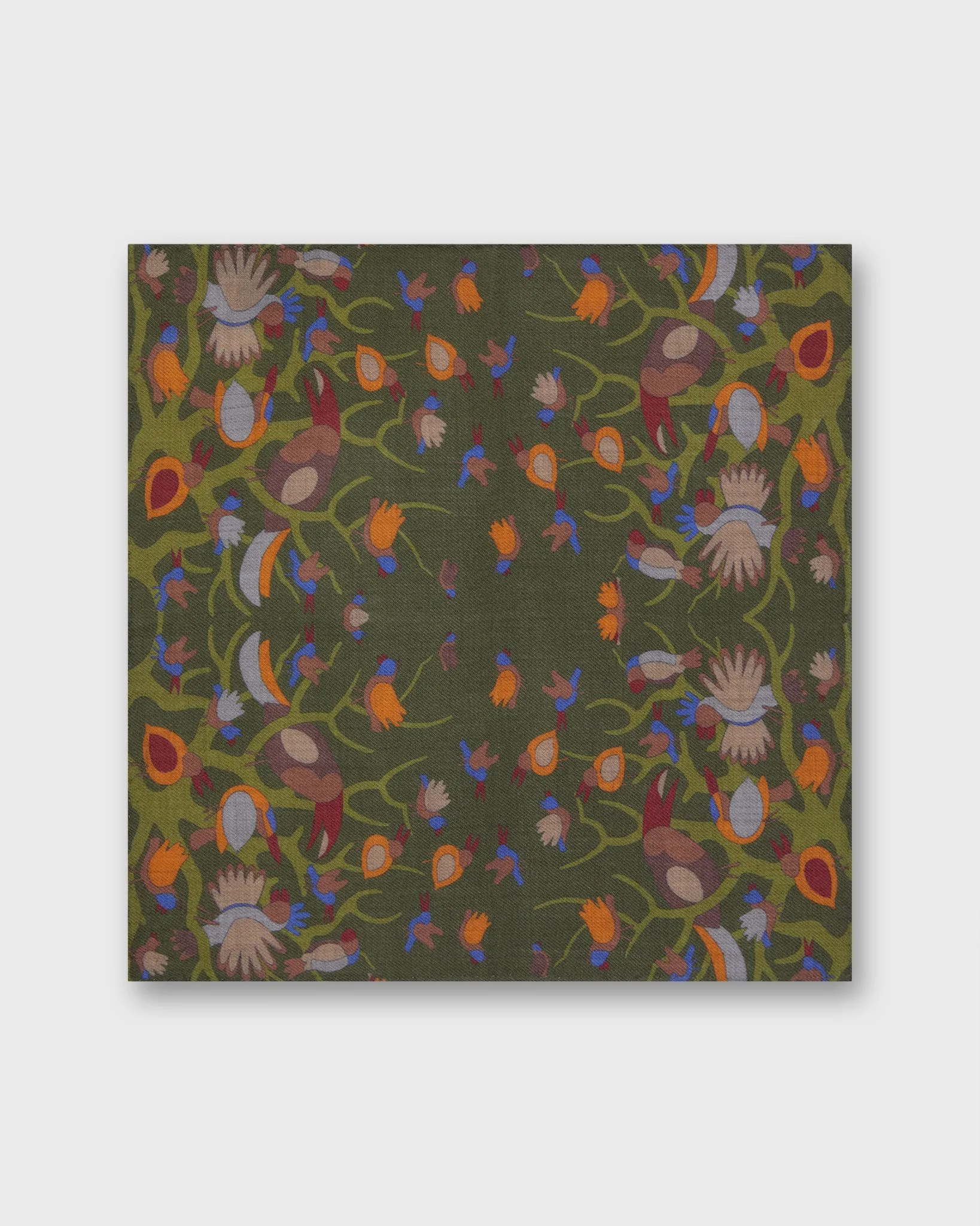 Wool/Silk Pocket Square in Green/Yellow/Blue Birds sold by Mashburn product image thumbnail 2