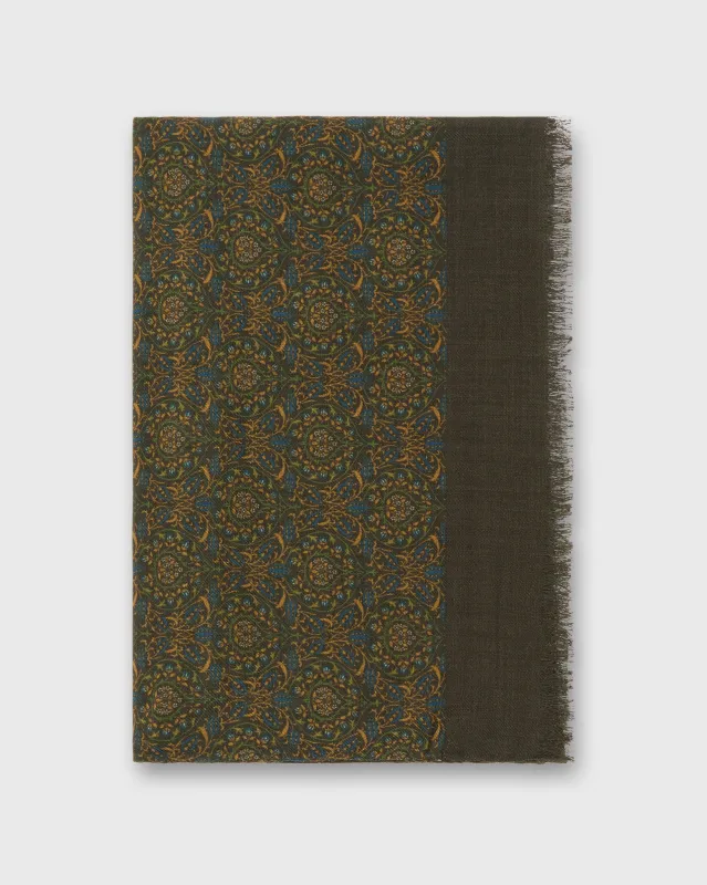 Wool Print Scarf in Brown/Yellow/Olive Tapestry sold by Mashburn