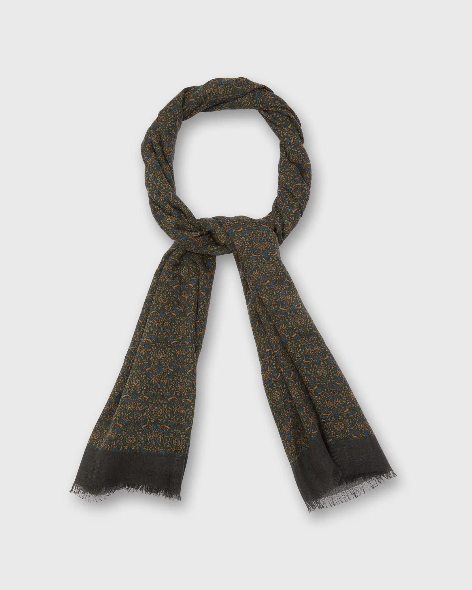 Wool Print Scarf in Brown/Yellow/Olive Tapestry sold by Mashburn product image thumbnail 2