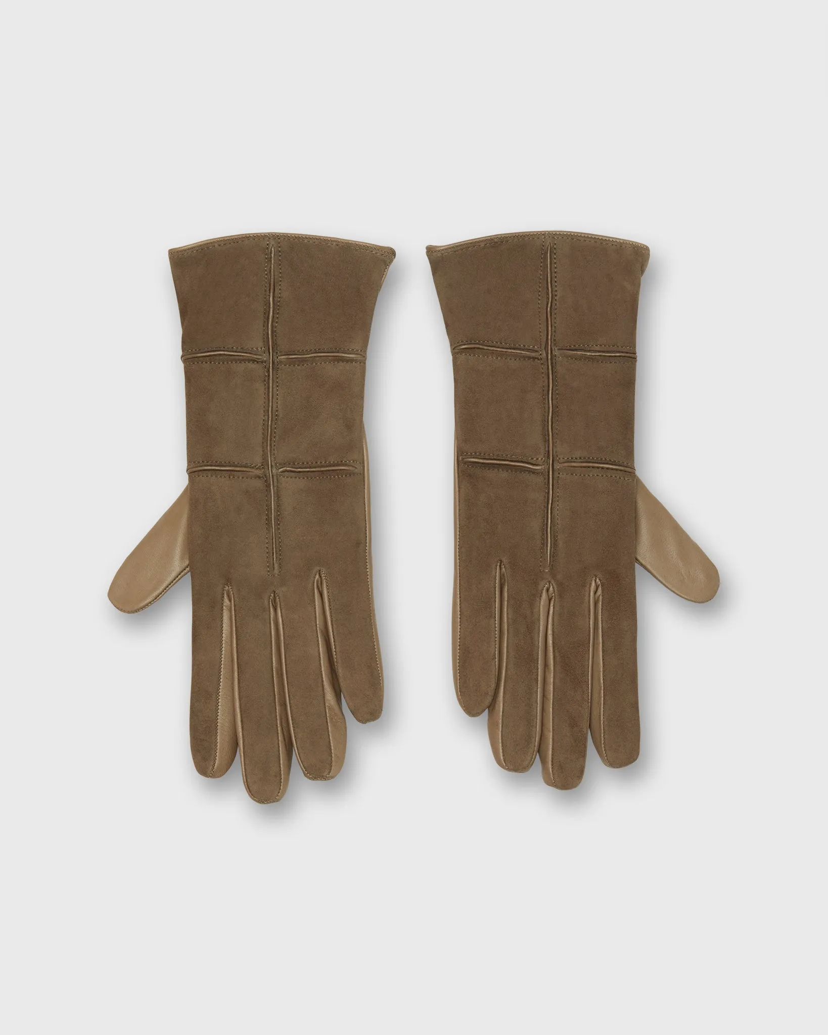 Cashmere-Lined Color Block Gloves in Taupe Nappa Leather/Suede sold by Mashburn