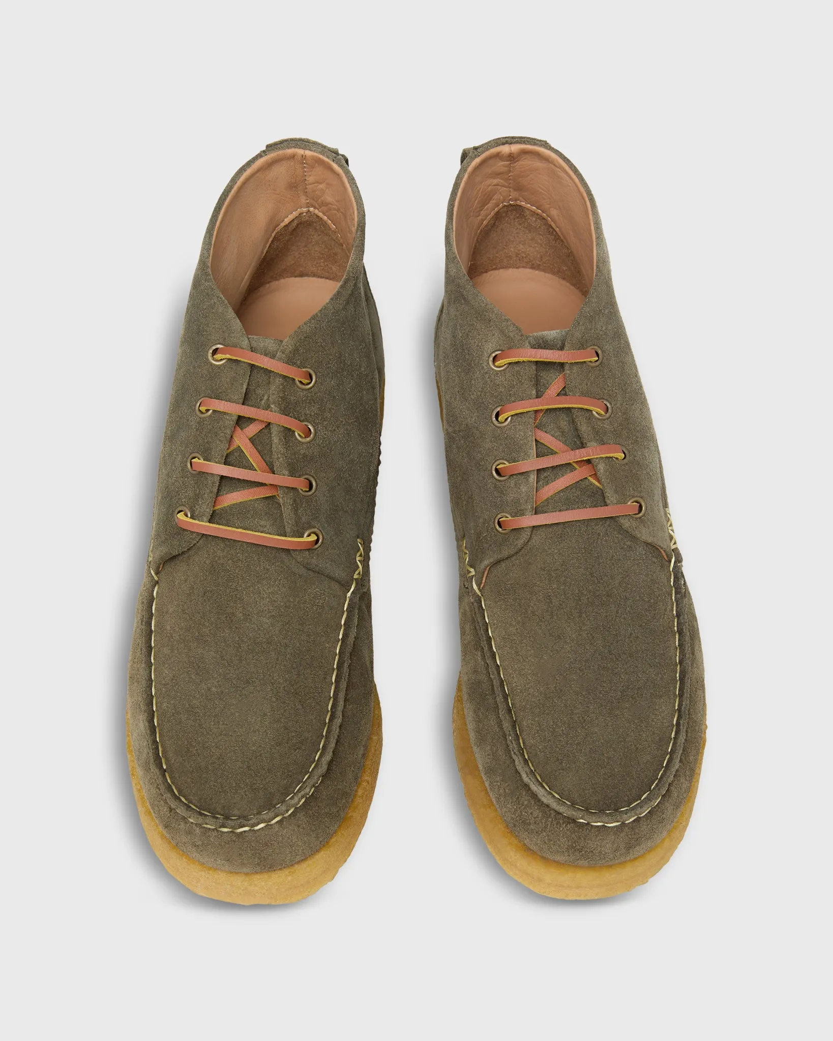 Chukka Crepe Moccasin in Olive Suede sold by Mashburn