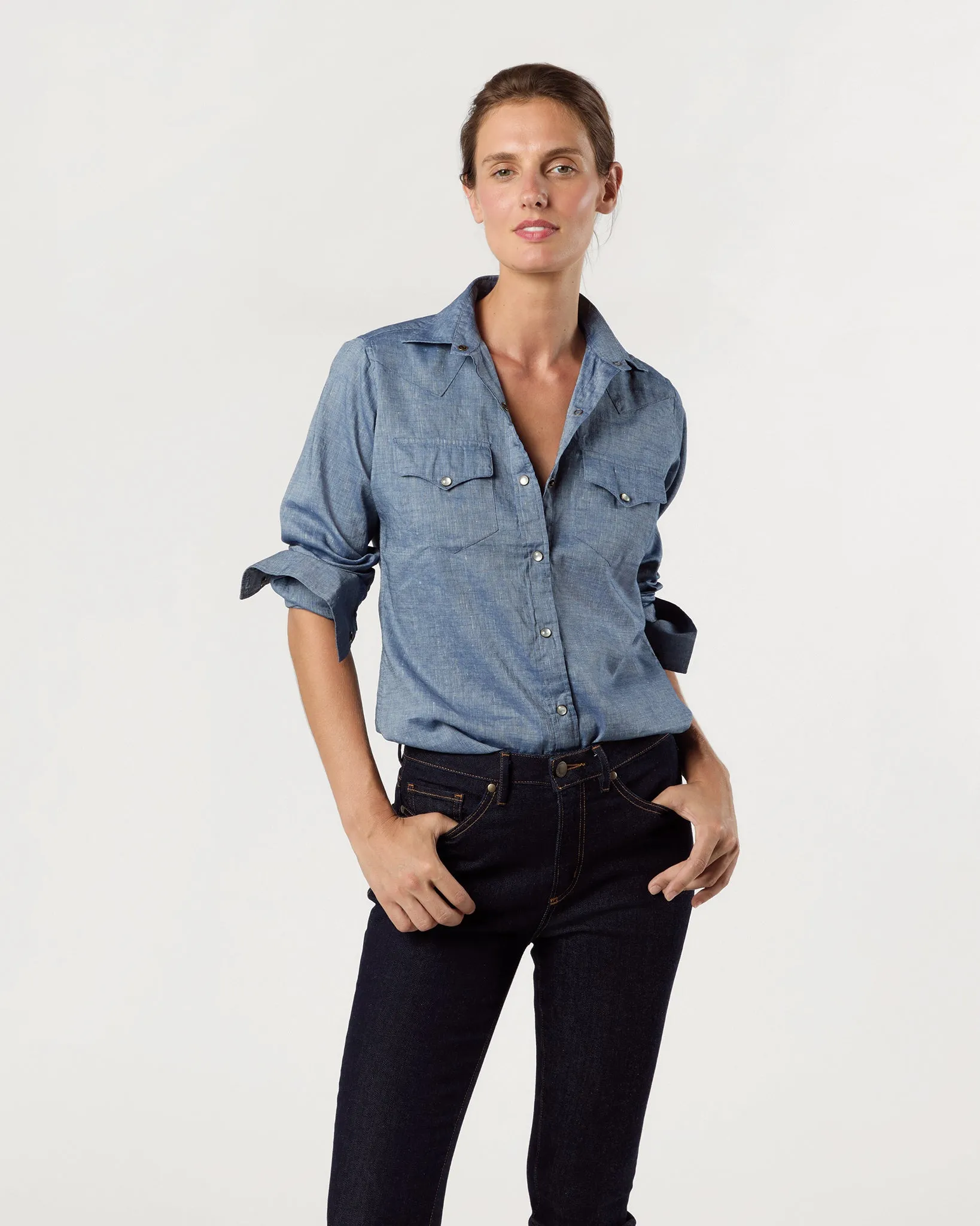 Western Shirt in Indigo Cotolino Chambray sold by Mashburn product image thumbnail 2