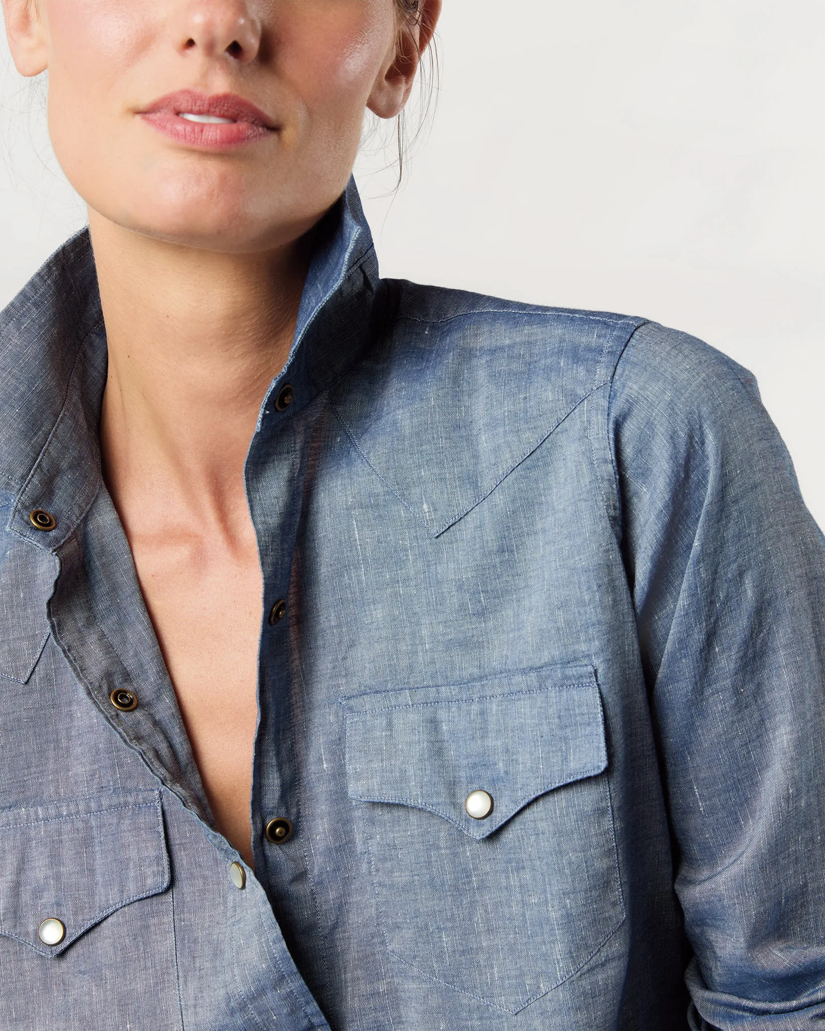 Western Shirt in Indigo Cotolino Chambray sold by Mashburn product image thumbnail 5