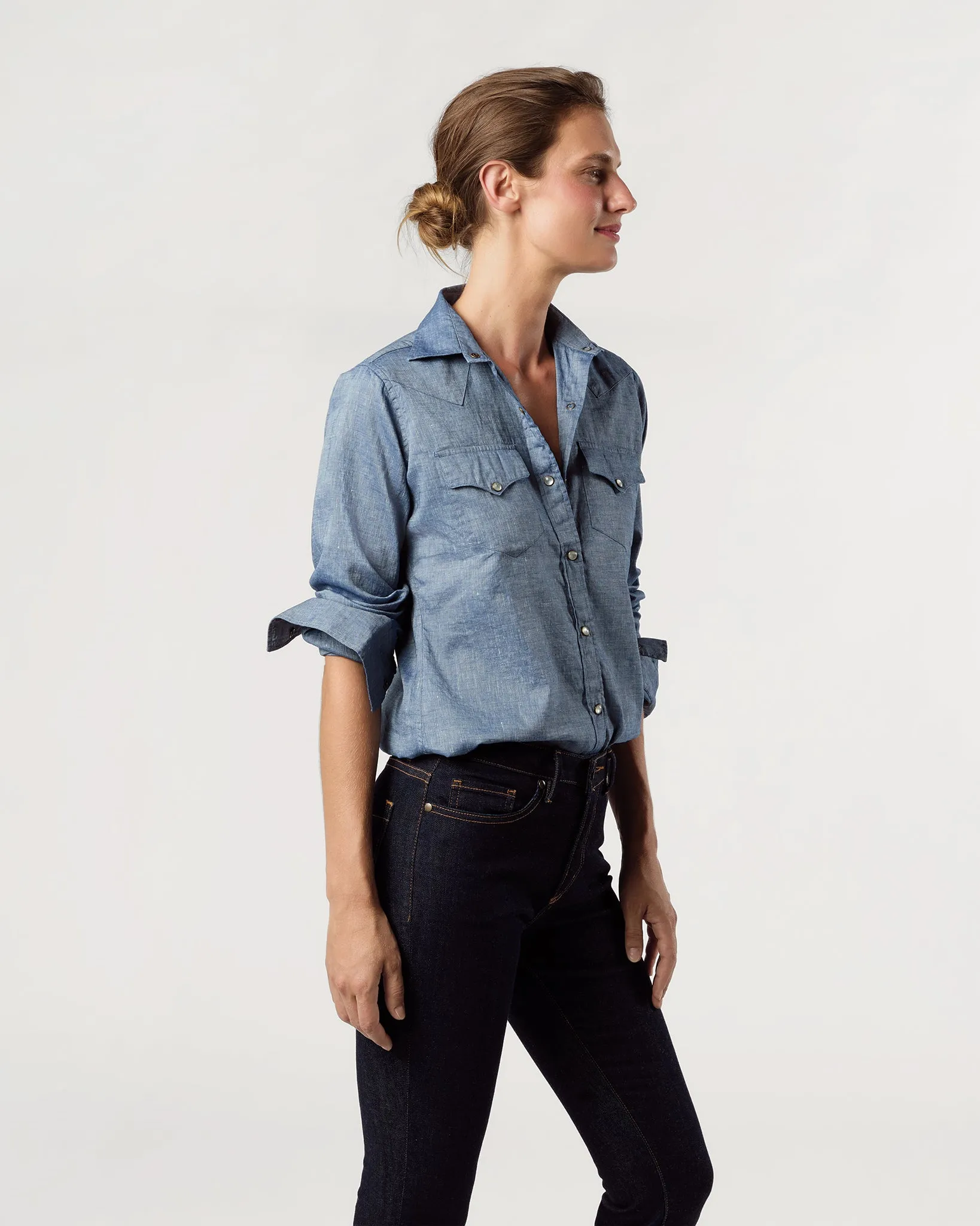 Western Shirt in Indigo Cotolino Chambray sold by Mashburn product image thumbnail 4