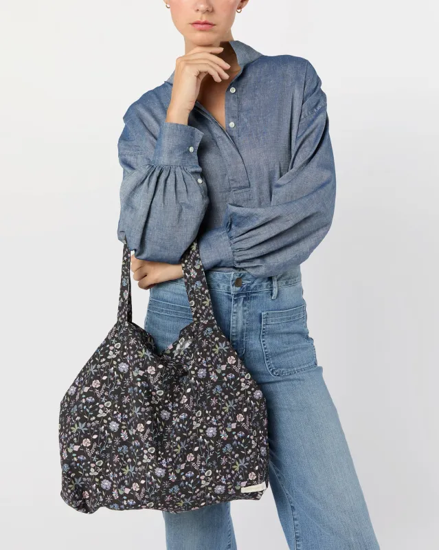 Reusable Tote Bag in Navy/Lilac Botanists Diary Cord Liberty Fabric sold by Mashburn