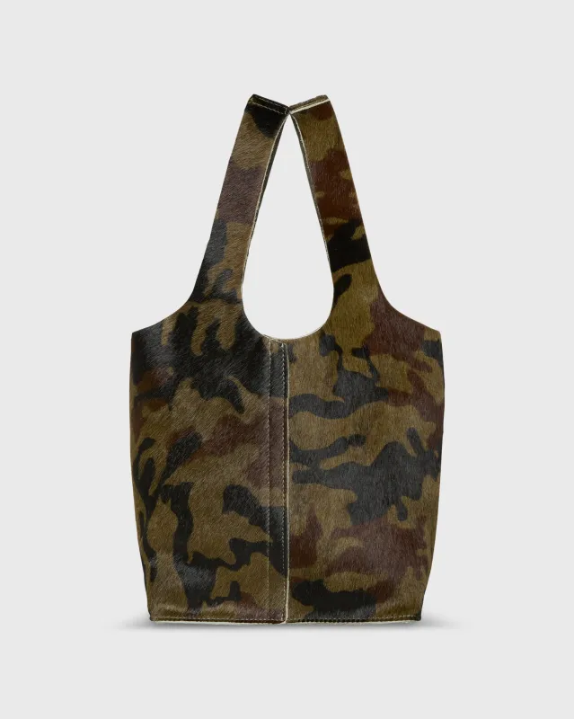 Paola Bucket Bag in Camouflage Calf Hair sold by Mashburn