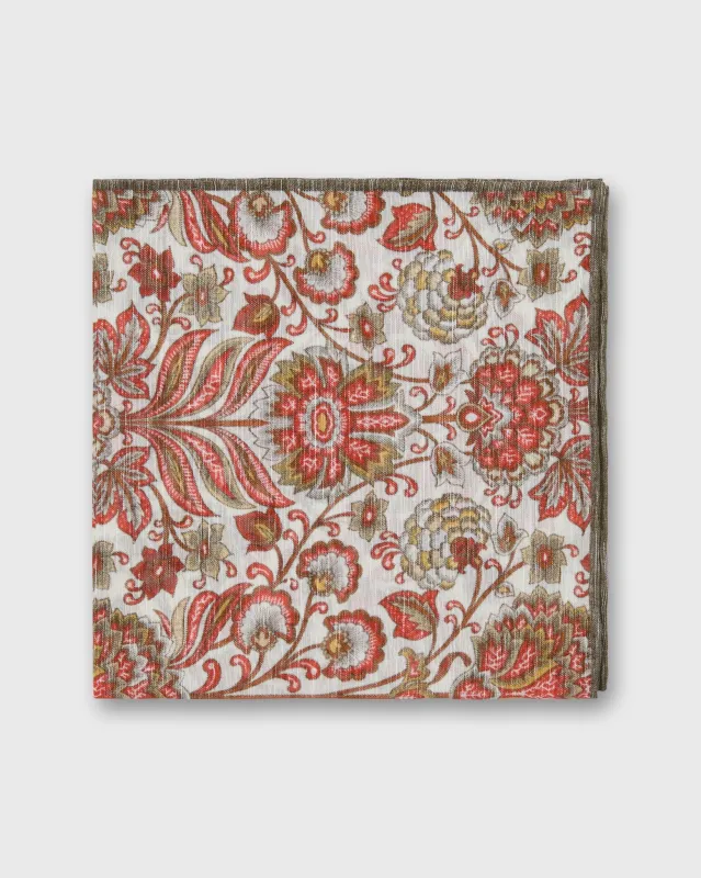 Linen/Cotton Print Pocket Square in Red/Bone Paisley Scene sold by Mashburn