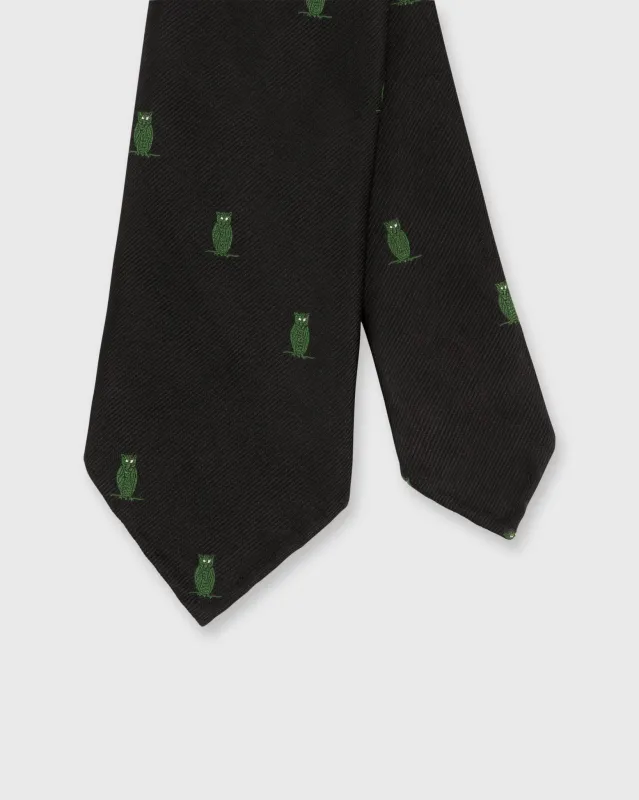 Silk Woven Club Tie in Black/Green Owl sold by Mashburn