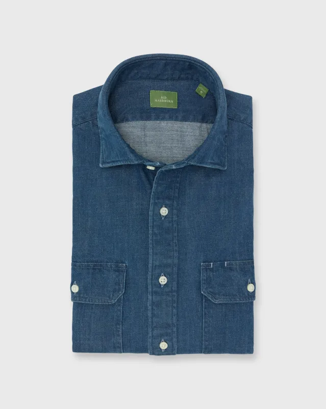 Work Shirt in Medium Wash Indigo Denim sold by Mashburn