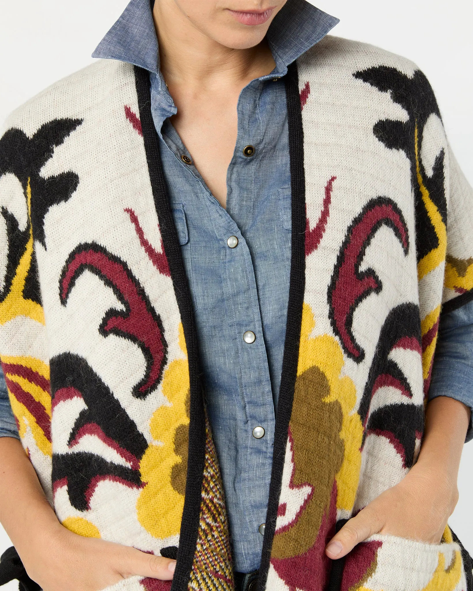 In My Power Knit Scarf Cape in Ecru/Green/Black Wool Blend sold by Mashburn product image thumbnail 3