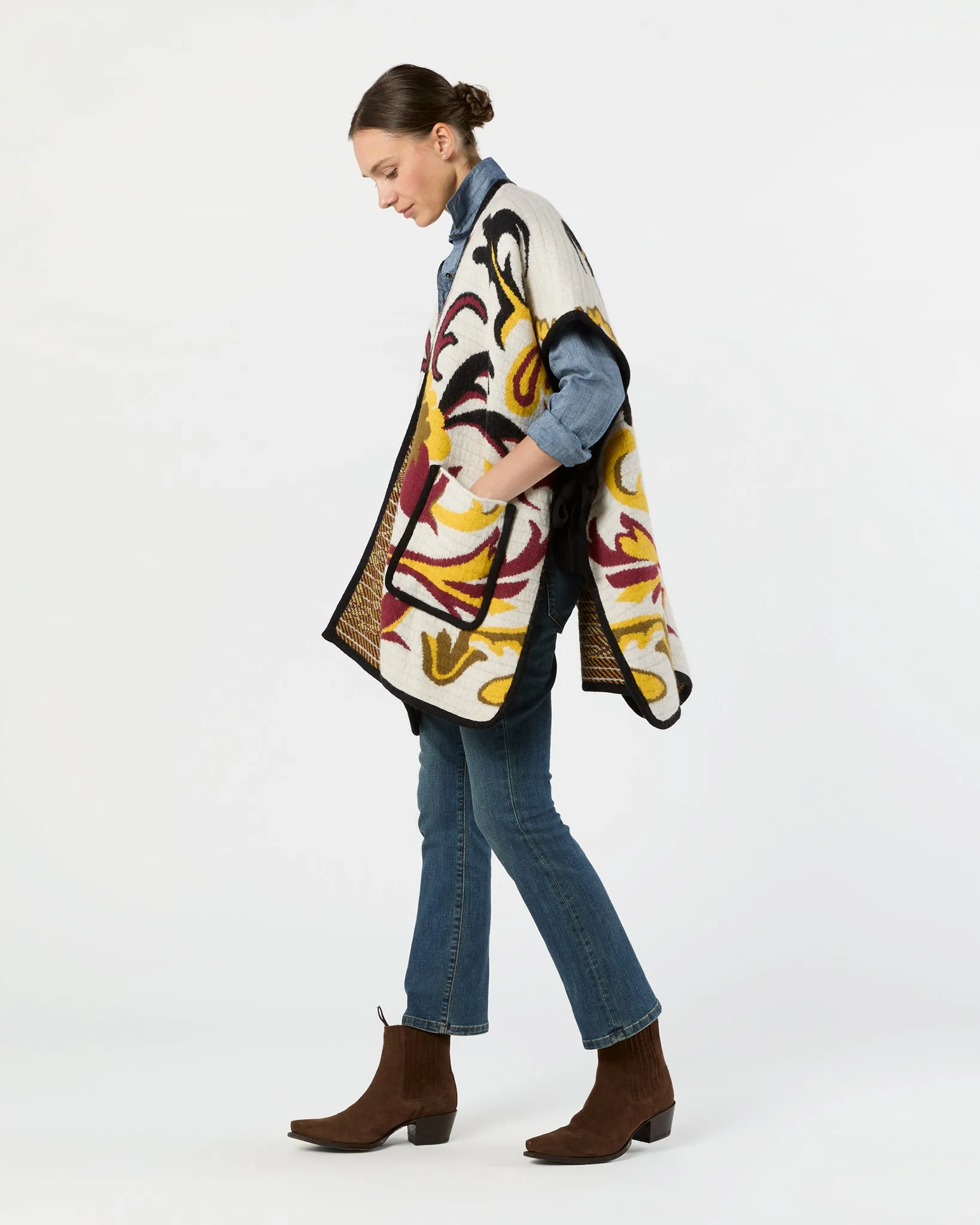 In My Power Knit Scarf Cape in Ecru/Green/Black Wool Blend sold by Mashburn product image thumbnail 4