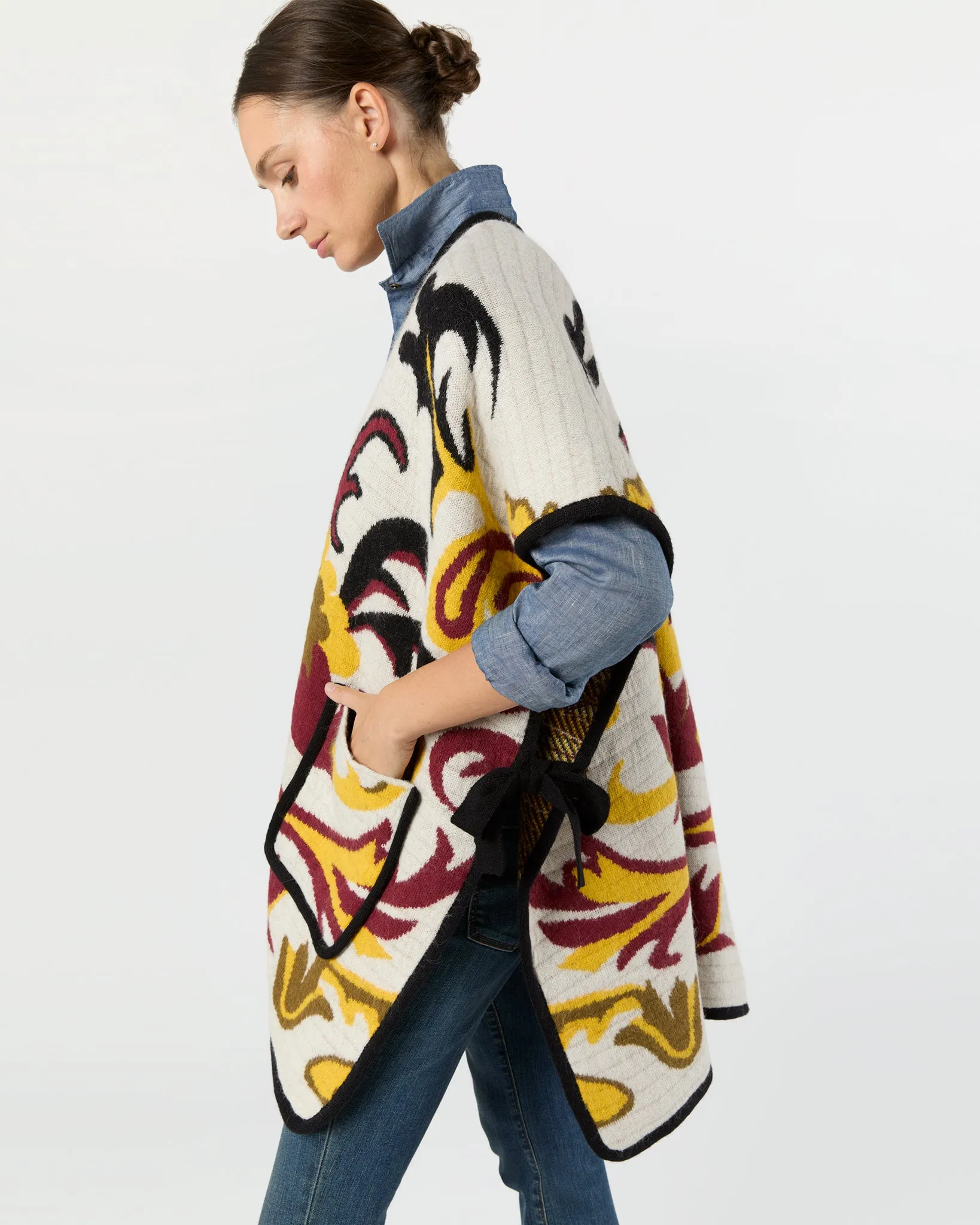 In My Power Knit Scarf Cape in Ecru/Green/Black Wool Blend sold by Mashburn product image thumbnail 5