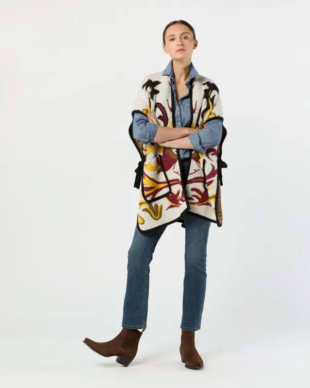 In My Power Knit Scarf Cape in Ecru/Green/Black Wool Blend sold by Mashburn