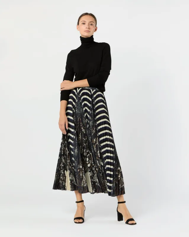 Shayna High Waist Pleated Midi Skirt in Eclipse sold by Mashburn