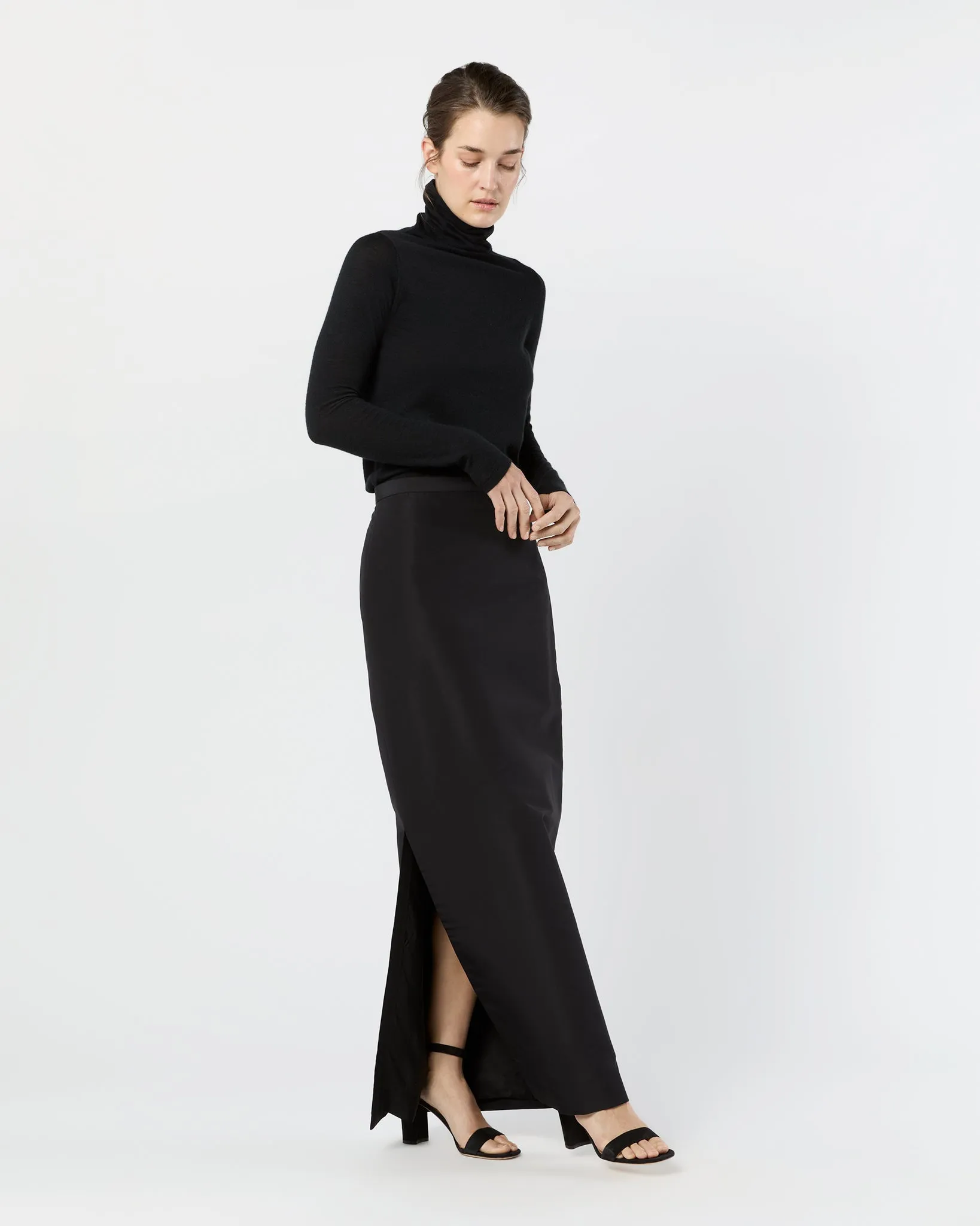 Long Pencil Skirt in Black Silk Faille sold by Mashburn product image thumbnail 3