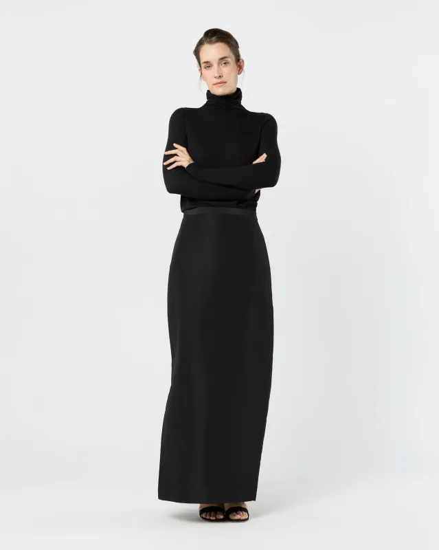 Long Pencil Skirt in Black Silk Faille sold by Mashburn