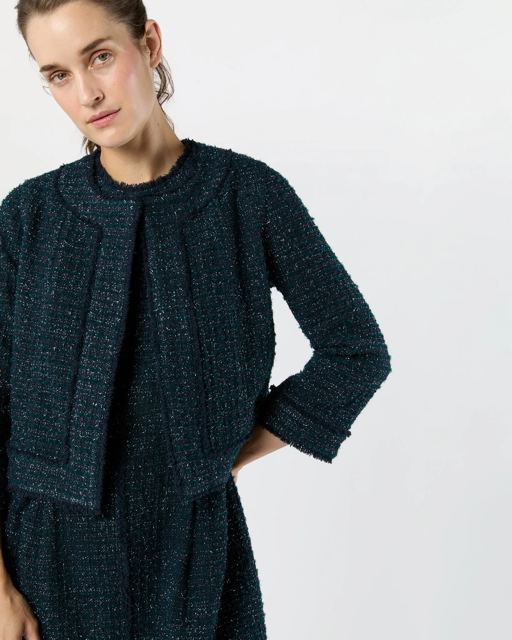 Kitsy Jacket in Navy/Mallard Sparkle Tweed sold by Mashburn product image thumbnail 2