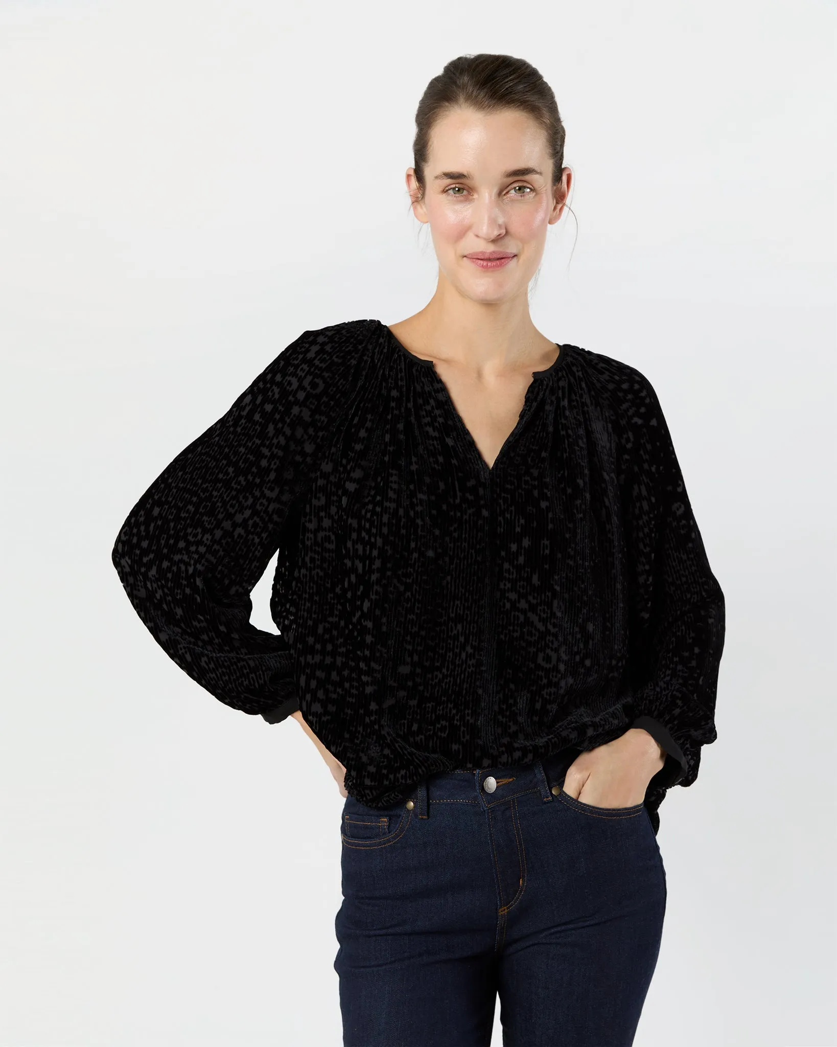 Ariana Blouse in Black Burnout Velvet sold by Mashburn product image thumbnail 4