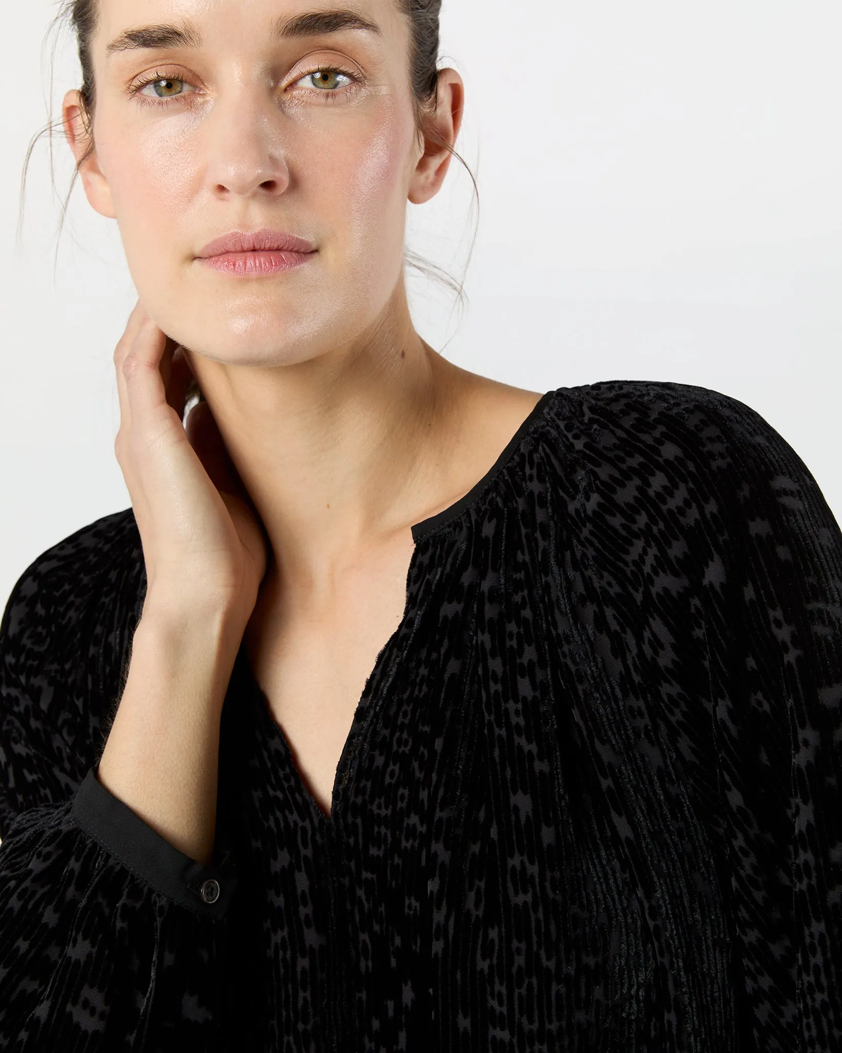 Ariana Blouse in Black Burnout Velvet sold by Mashburn product image thumbnail 2