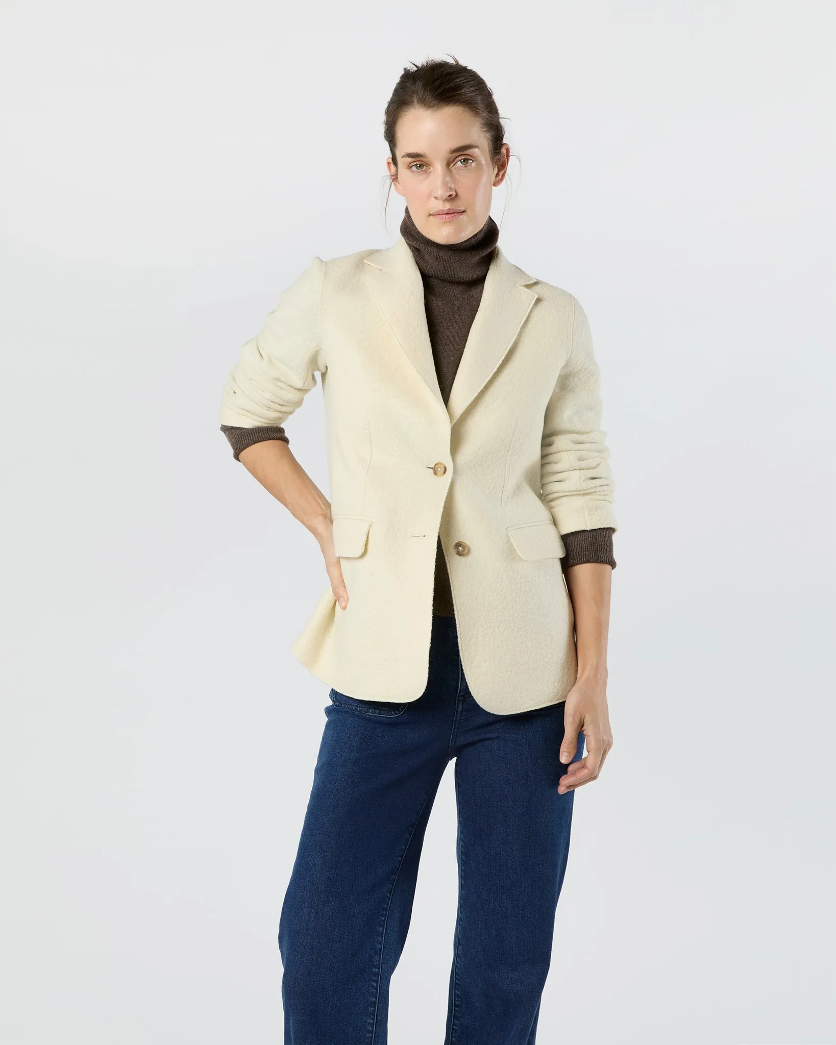 Palmer Blazer in Ivory Pressed Boiled Wool sold by Mashburn