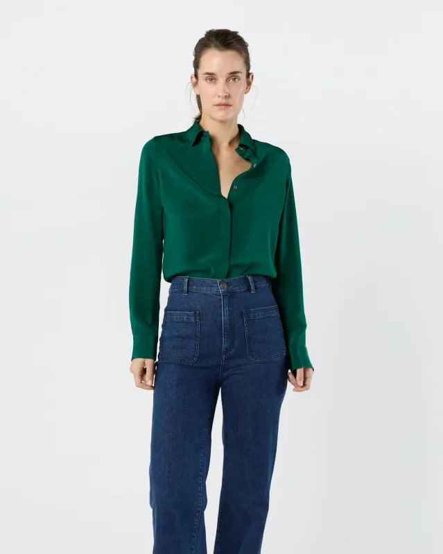 Classic Blouse in Forest Silk Crepe de Chine sold by Mashburn