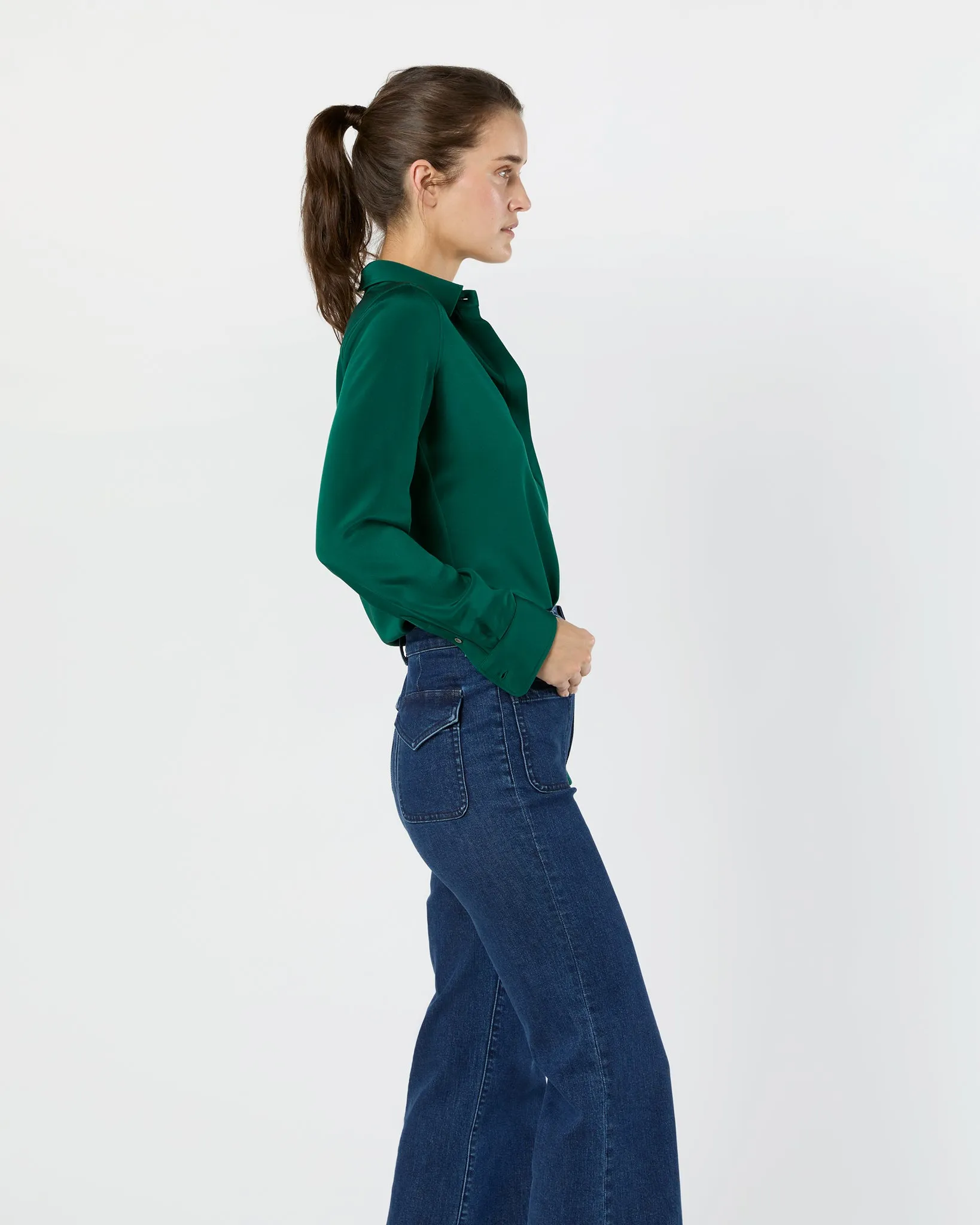 Classic Blouse in Forest Silk Crepe de Chine sold by Mashburn product image thumbnail 5