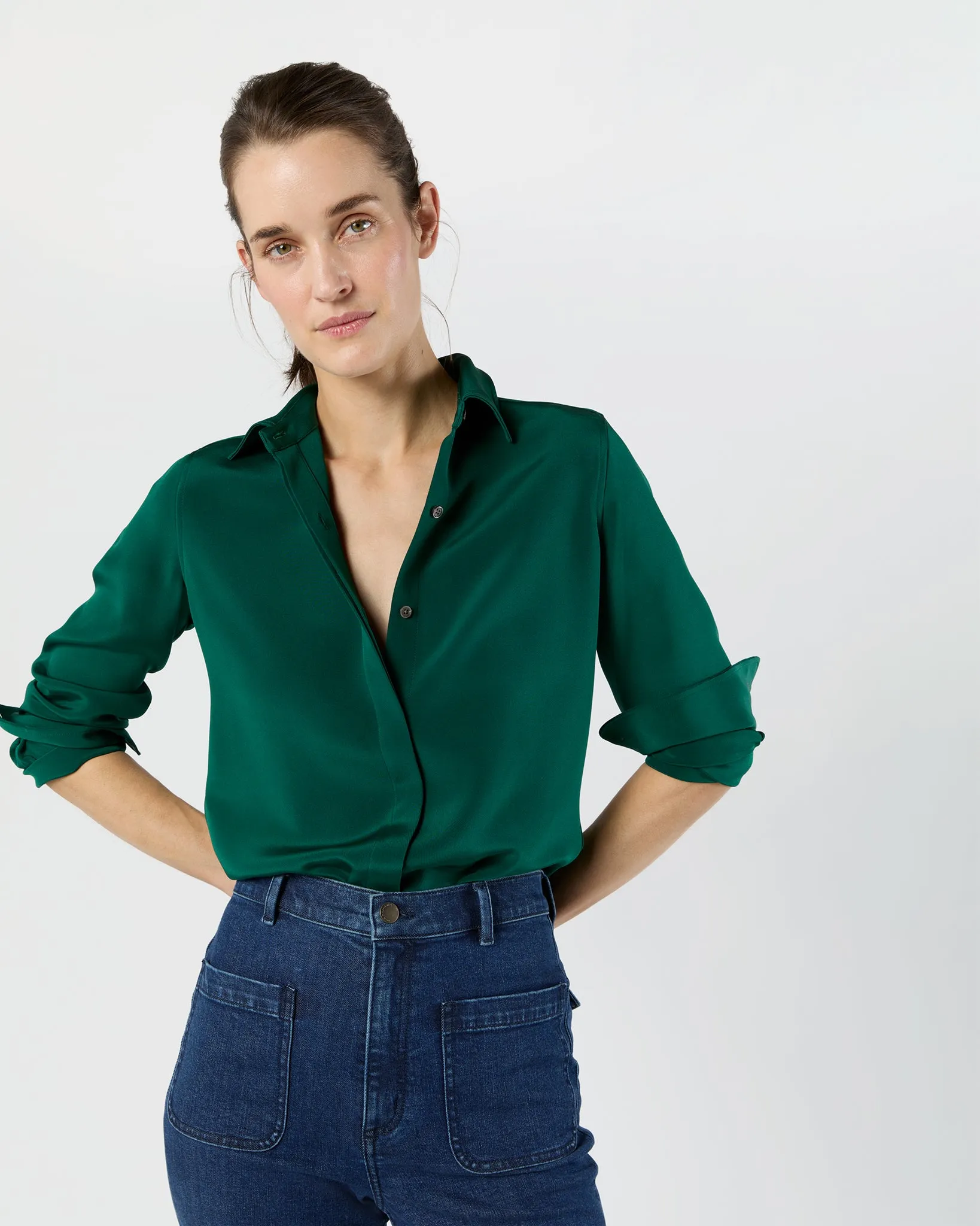 Classic Blouse in Forest Silk Crepe de Chine sold by Mashburn product image thumbnail 4
