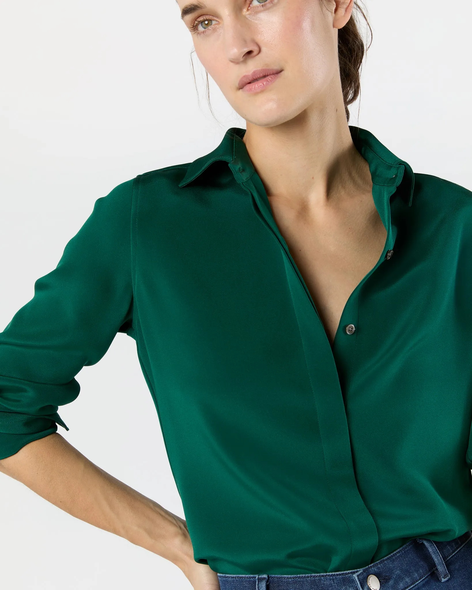 Classic Blouse in Forest Silk Crepe de Chine sold by Mashburn product image thumbnail 2