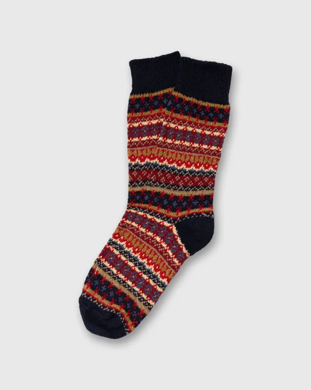 Cotton Fair Isle Socks in Dark Navy sold by Mashburn