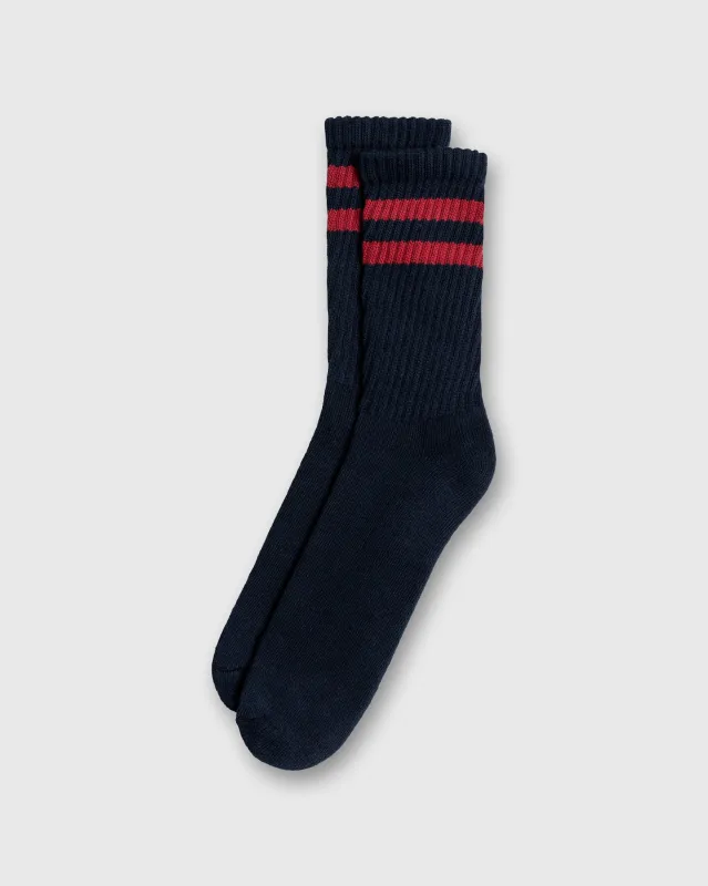 Retro Double Stripe Socks in Midnight sold by Mashburn