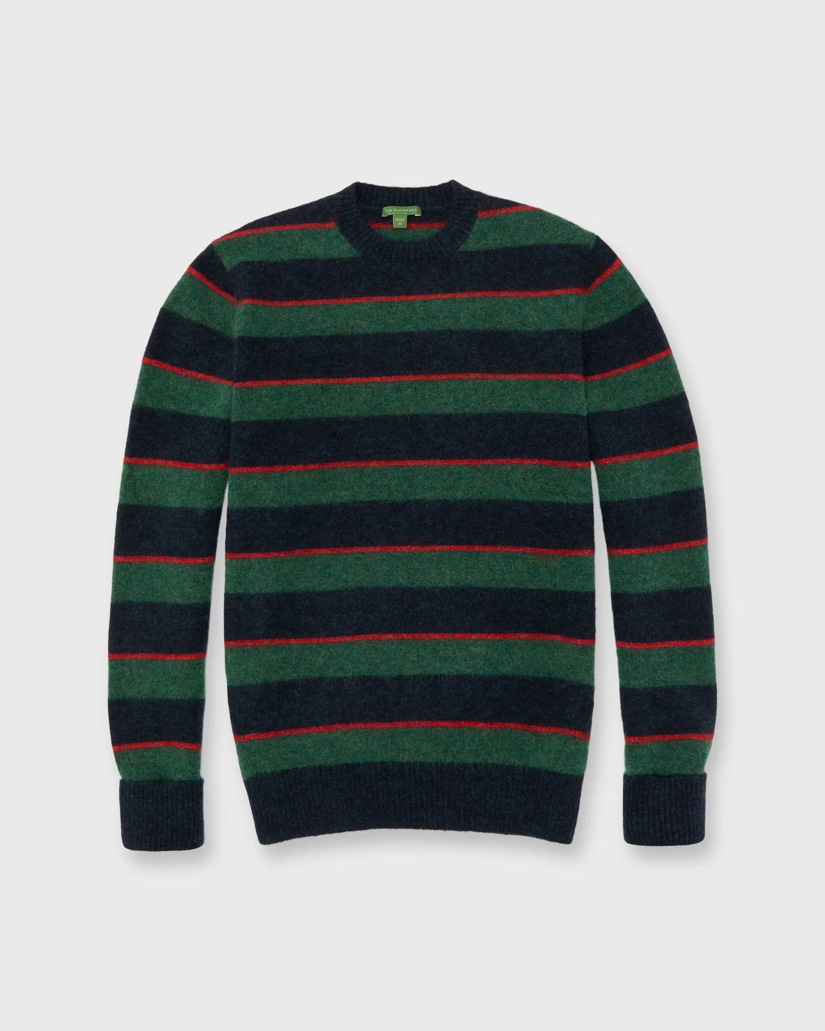 Crewneck Sweater in Green/Red/Navy Stripe Brushed Alpaca sold by Mashburn
