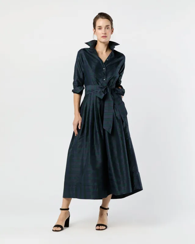 Classic Shirtwaist Maxi Dress in Blackwatch Silk Shantung sold by Mashburn