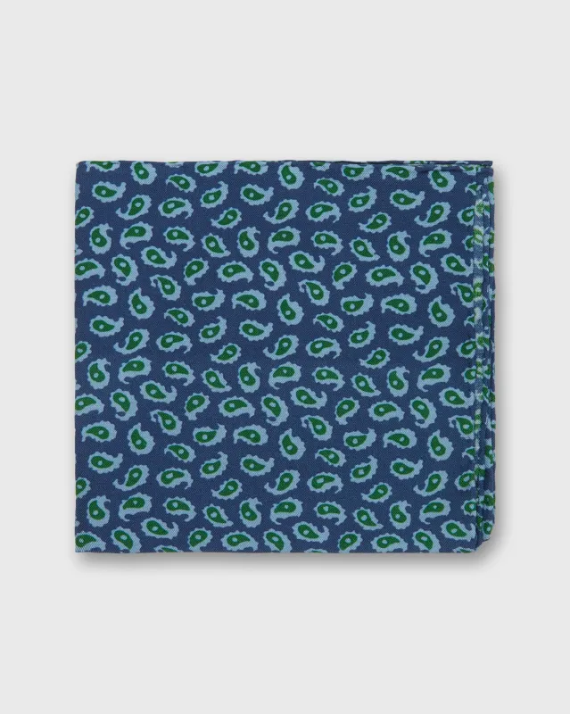Wool Print Pocket Square in Midnight/Moss Large Flower sold by Mashburn