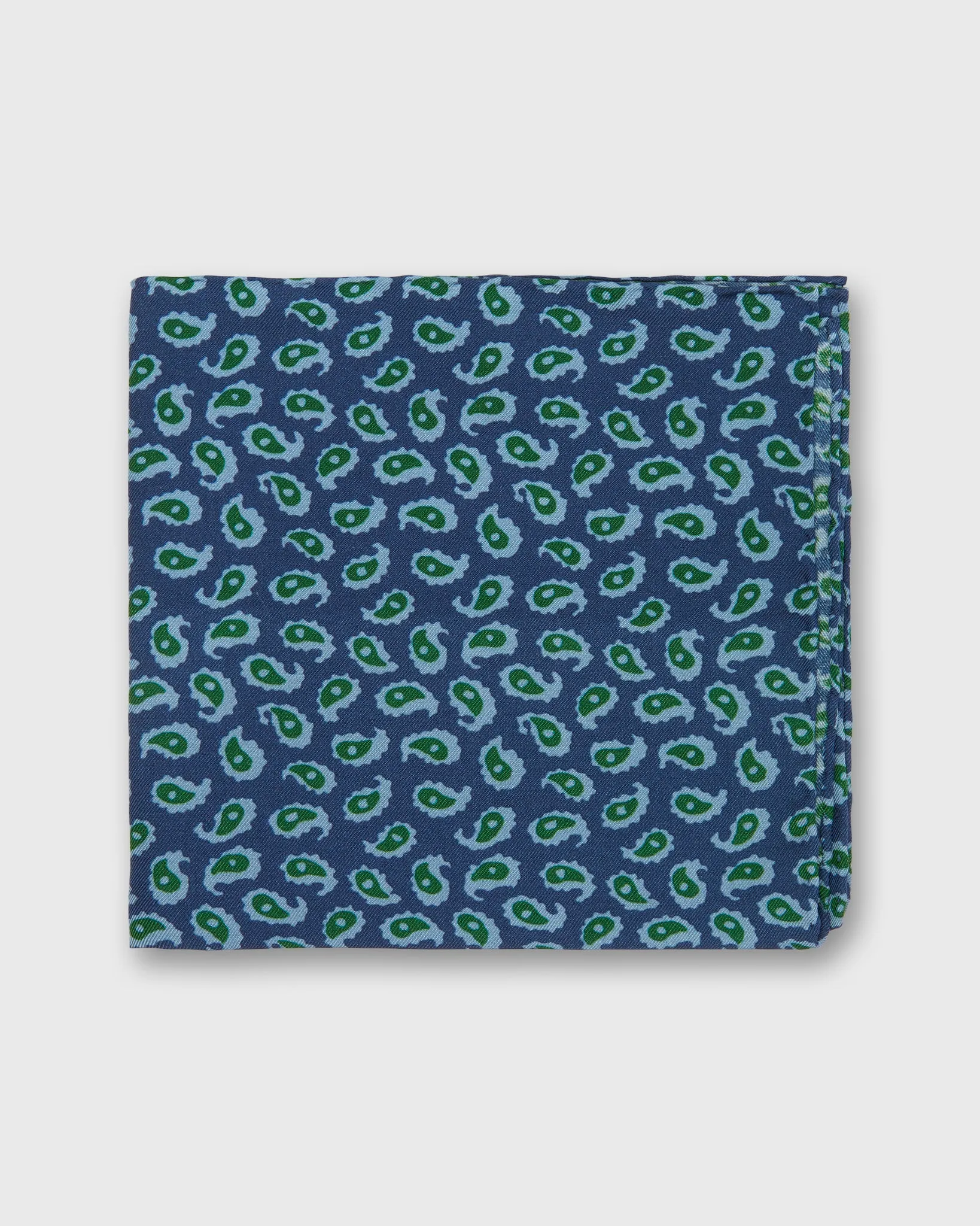 Wool Print Pocket Square in Midnight/Moss Large Flower sold by Mashburn