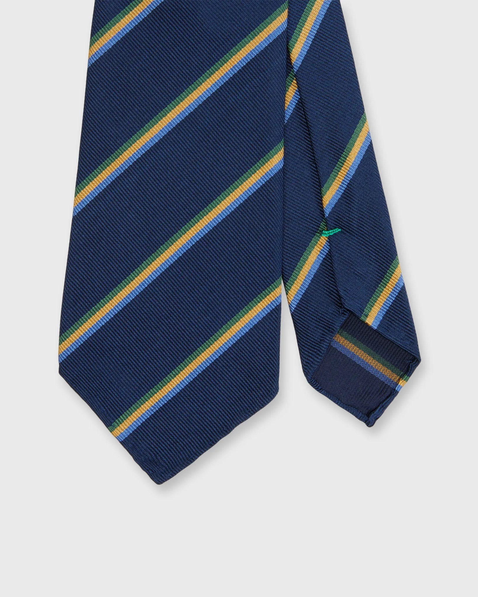 Silk Woven Tie in Navy/Green/Gold Multi Stripe sold by Mashburn