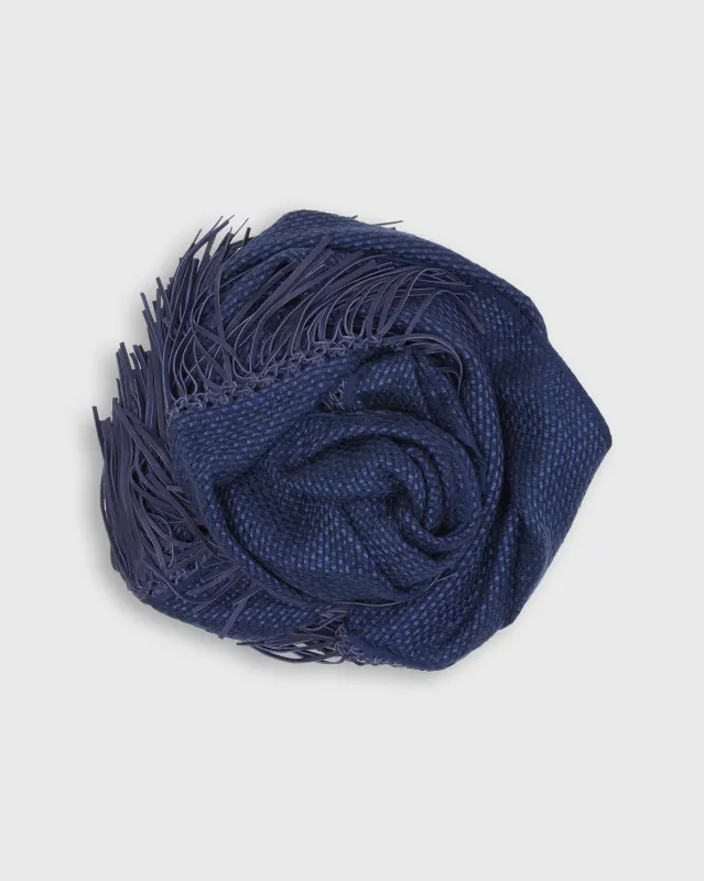Leather Fringe Triangle Scarf in Navy/Blue made by Mashburn