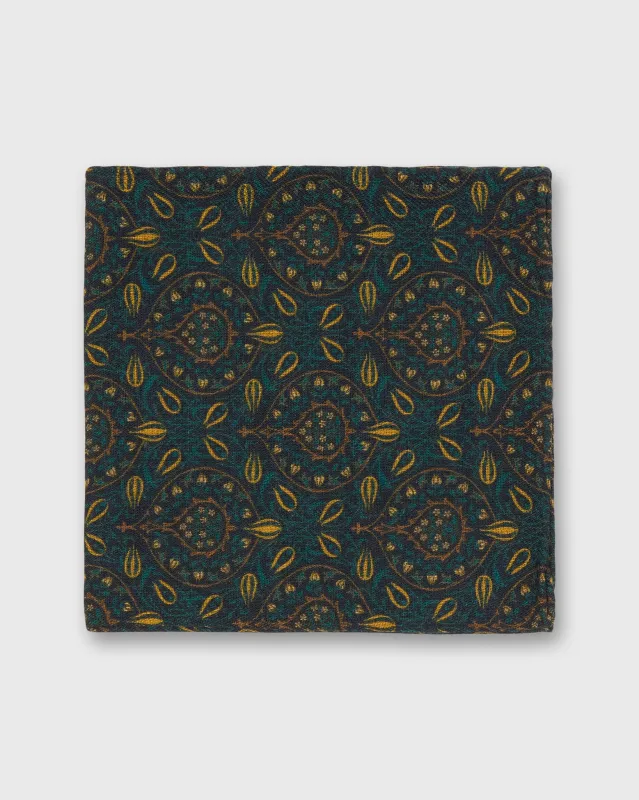 Wool/Silk Pocket Square in Green/Yellow/Tan Tapestry sold by Mashburn