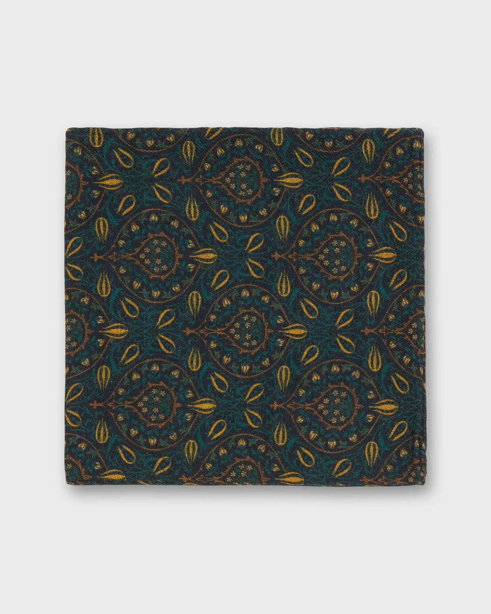 Wool/Silk Pocket Square in Green/Yellow/Tan Tapestry sold by Mashburn