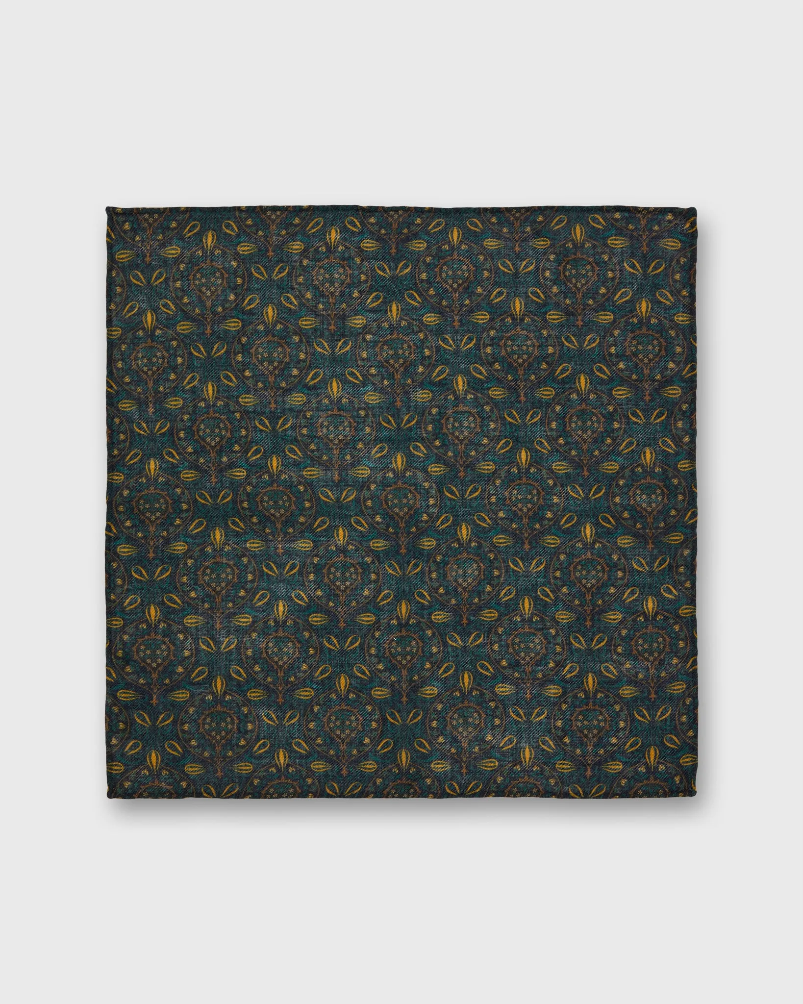 Wool/Silk Pocket Square in Green/Yellow/Tan Tapestry sold by Mashburn product image thumbnail 2