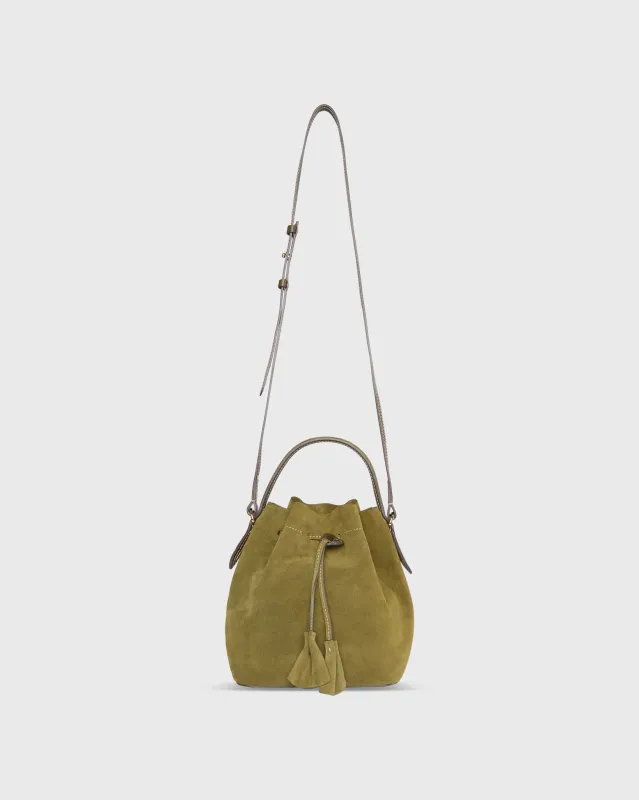 Lulu Bucket Bag in Olive Suede sold by Mashburn