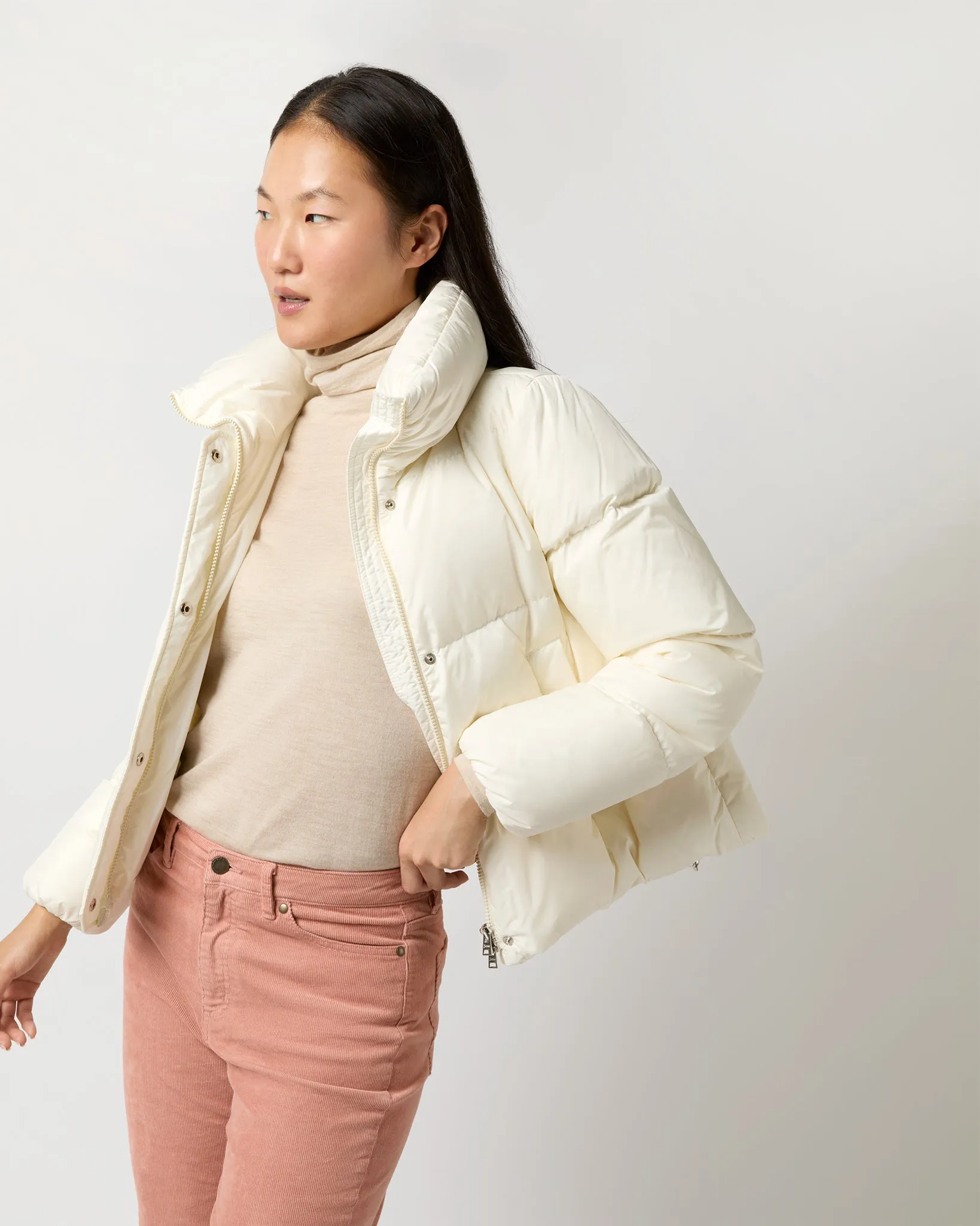 Heavy Nylon Quilted Short Jacket in White sold by Mashburn