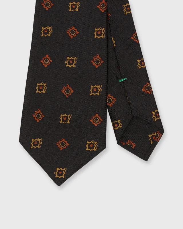 Silk Print Tie in Navy/Red/Tobacco Foulard sold by Mashburn