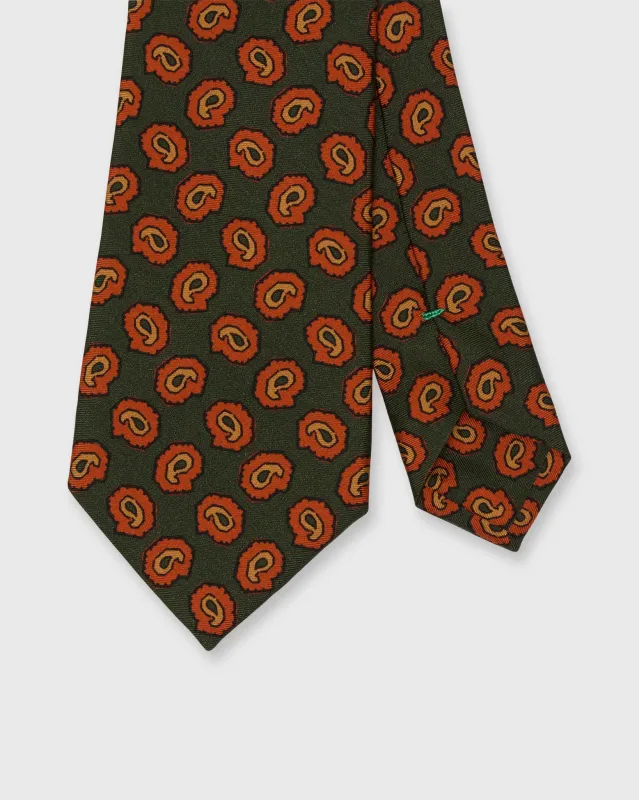 Silk Print Tie in Green/Orange/Apricot Paisley sold by Mashburn
