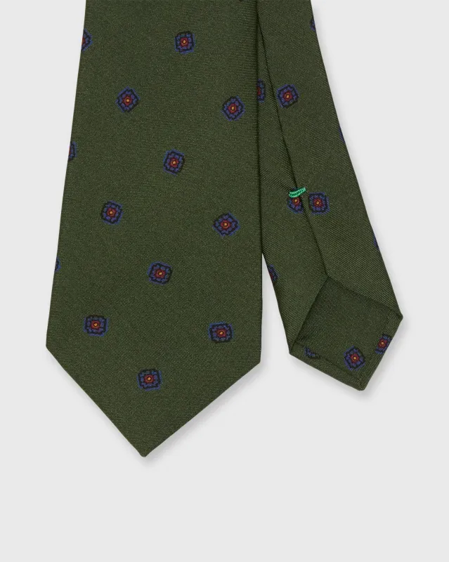 Silk Print Tie in Olive/Blue/Yellow Foulard made by Sid Mashburn