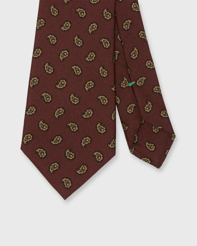 Silk Print Tie in Burgundy/Bone/Lovat Paisley made by Sid Mashburn