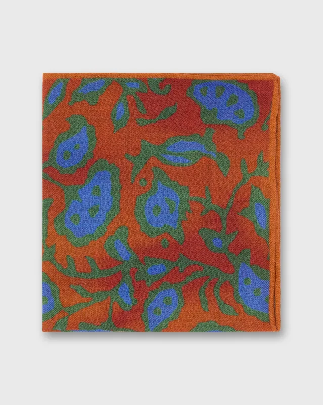 Wool/Silk Pocket Square in Orange/Green/Sky Floral sold by Mashburn